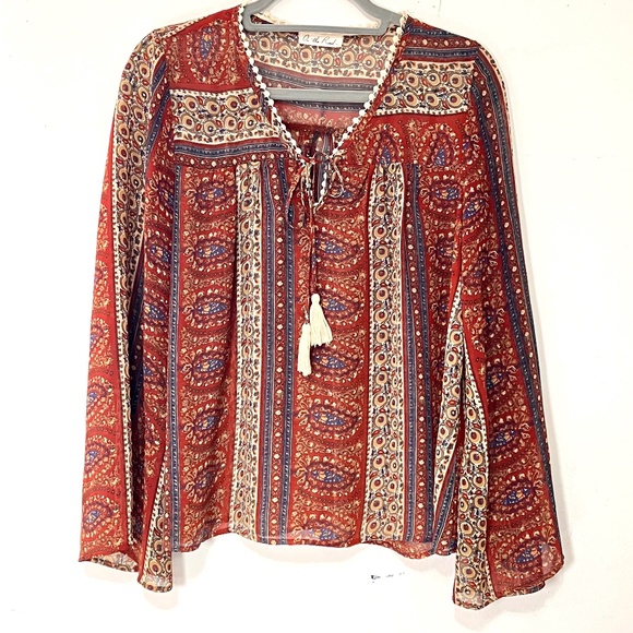 Sheer Paisley Boho Blouse with Bell Sleeves - Picture 1 of 9